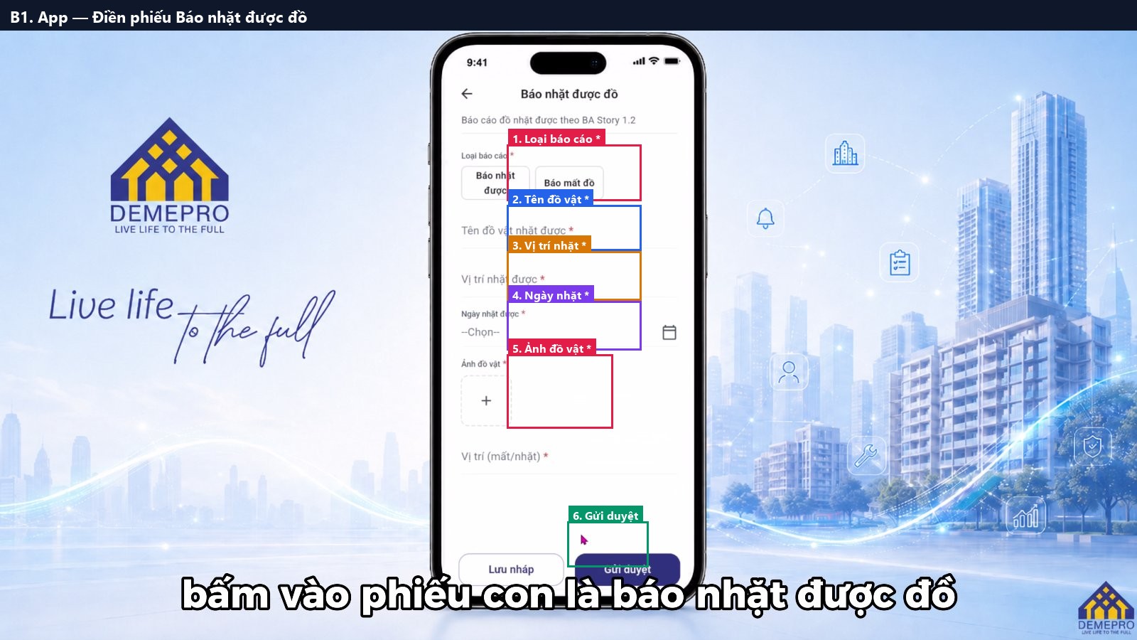 B1. App — Điền phiếu Báo nhặt được đồ