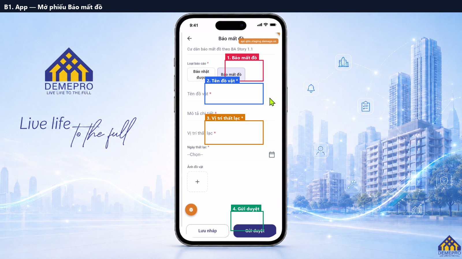 B1. App — Mở phiếu Báo mất đồ