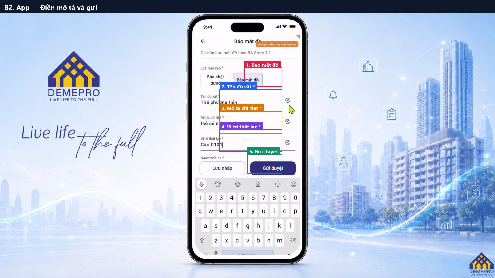 B2. App — Điền mô tả và gửi