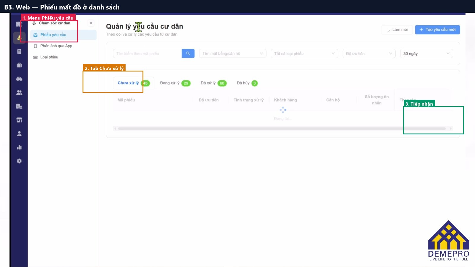 B3. Web — Phiếu mất đồ ở danh sách