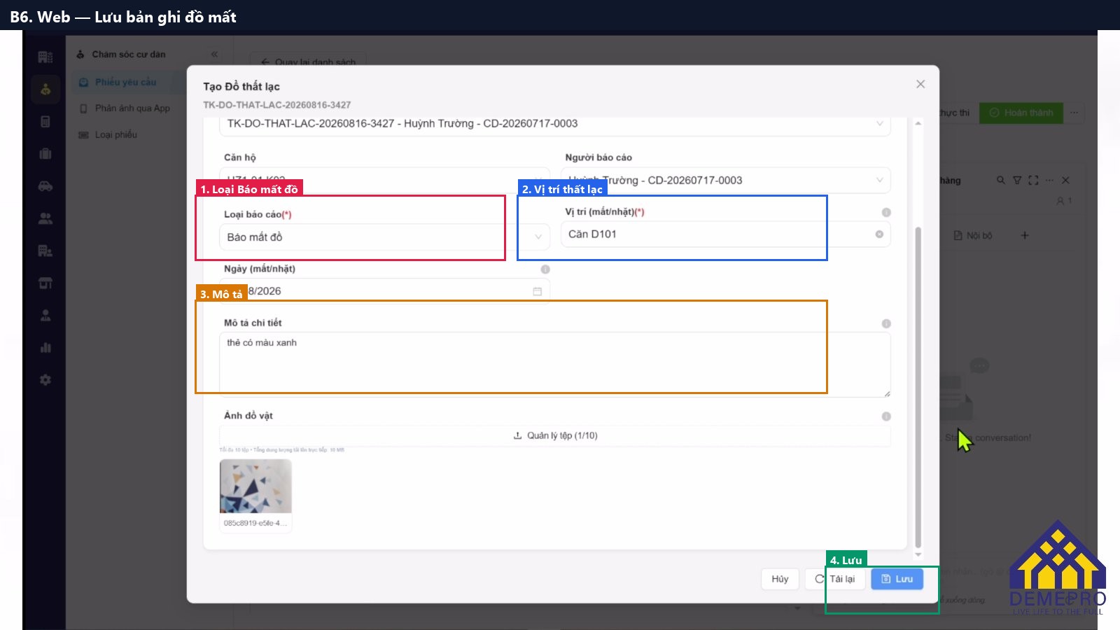 B6. Web — Lưu bản ghi đồ mất