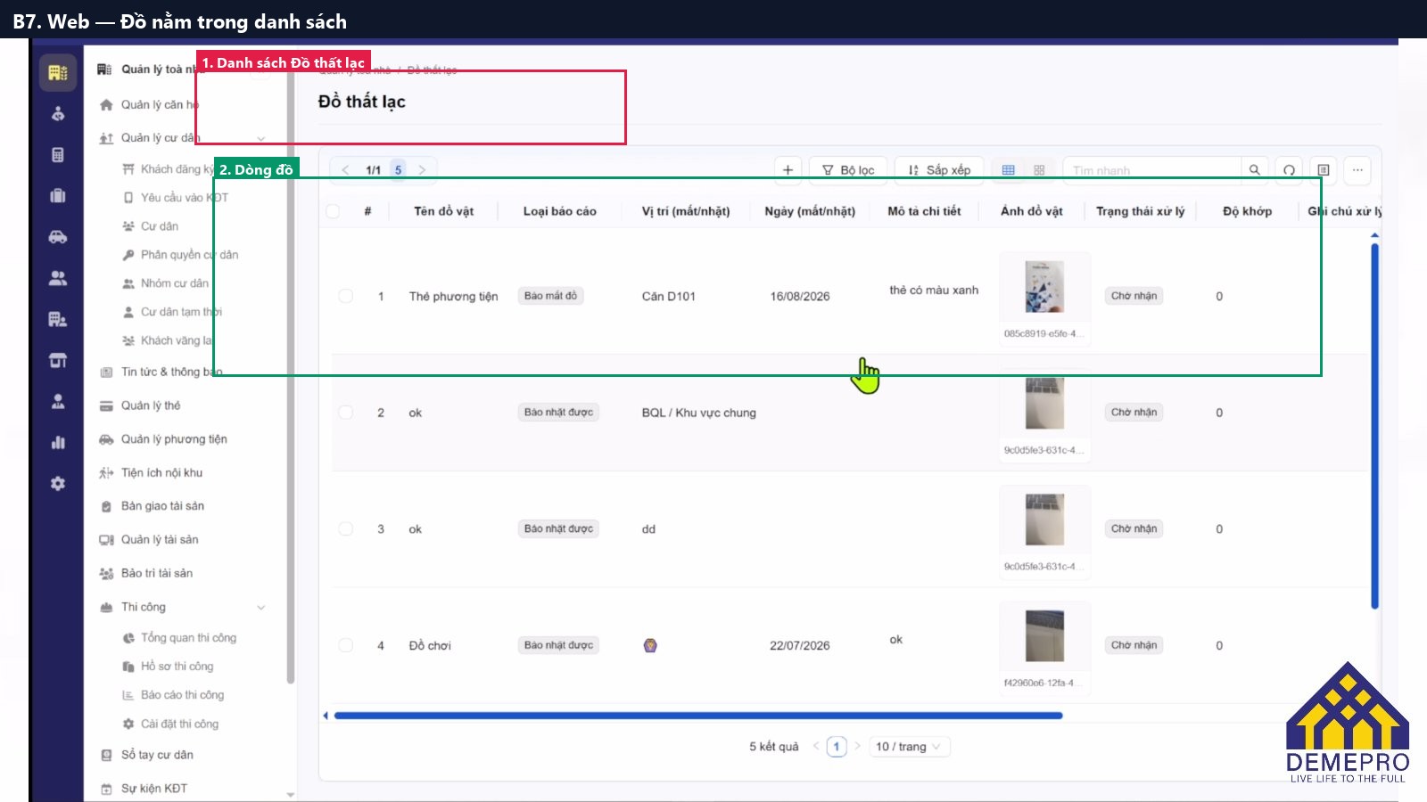 B7. Web — Đồ nằm trong danh sách