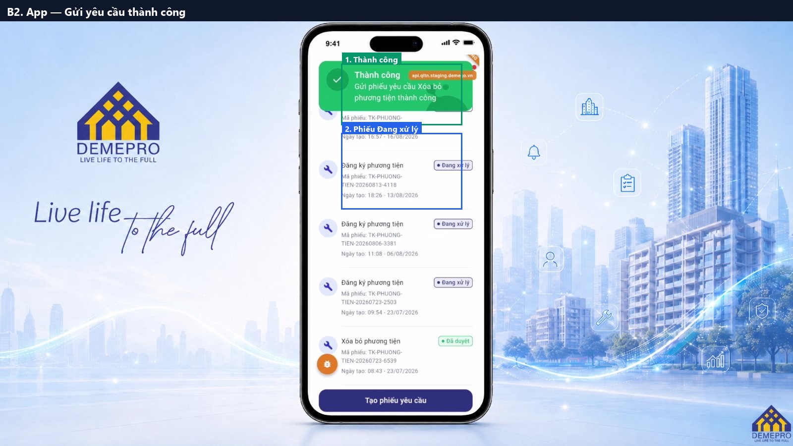 B2. App — Gửi yêu cầu thành công