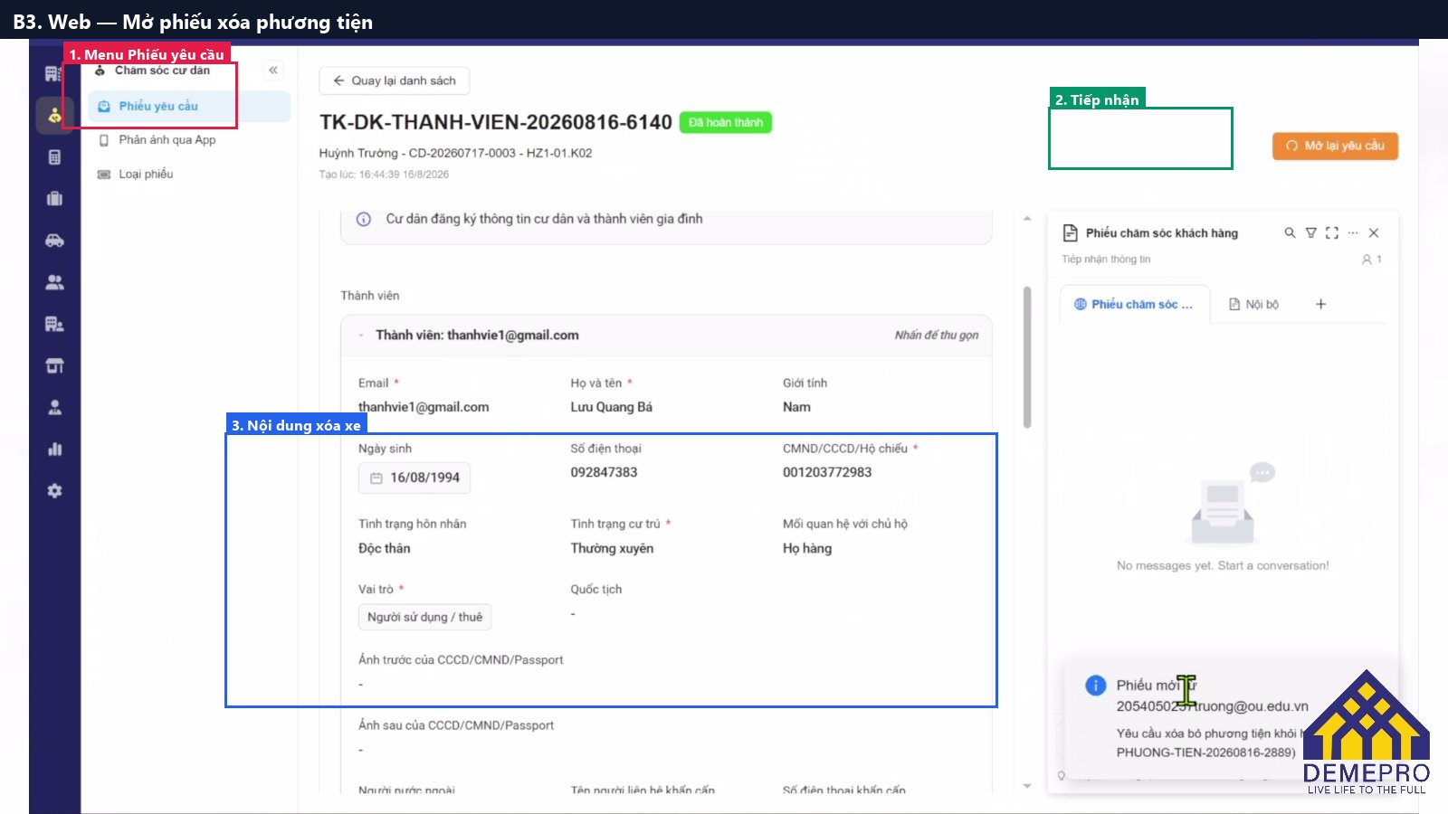 B3. Web — Mở phiếu xóa phương tiện