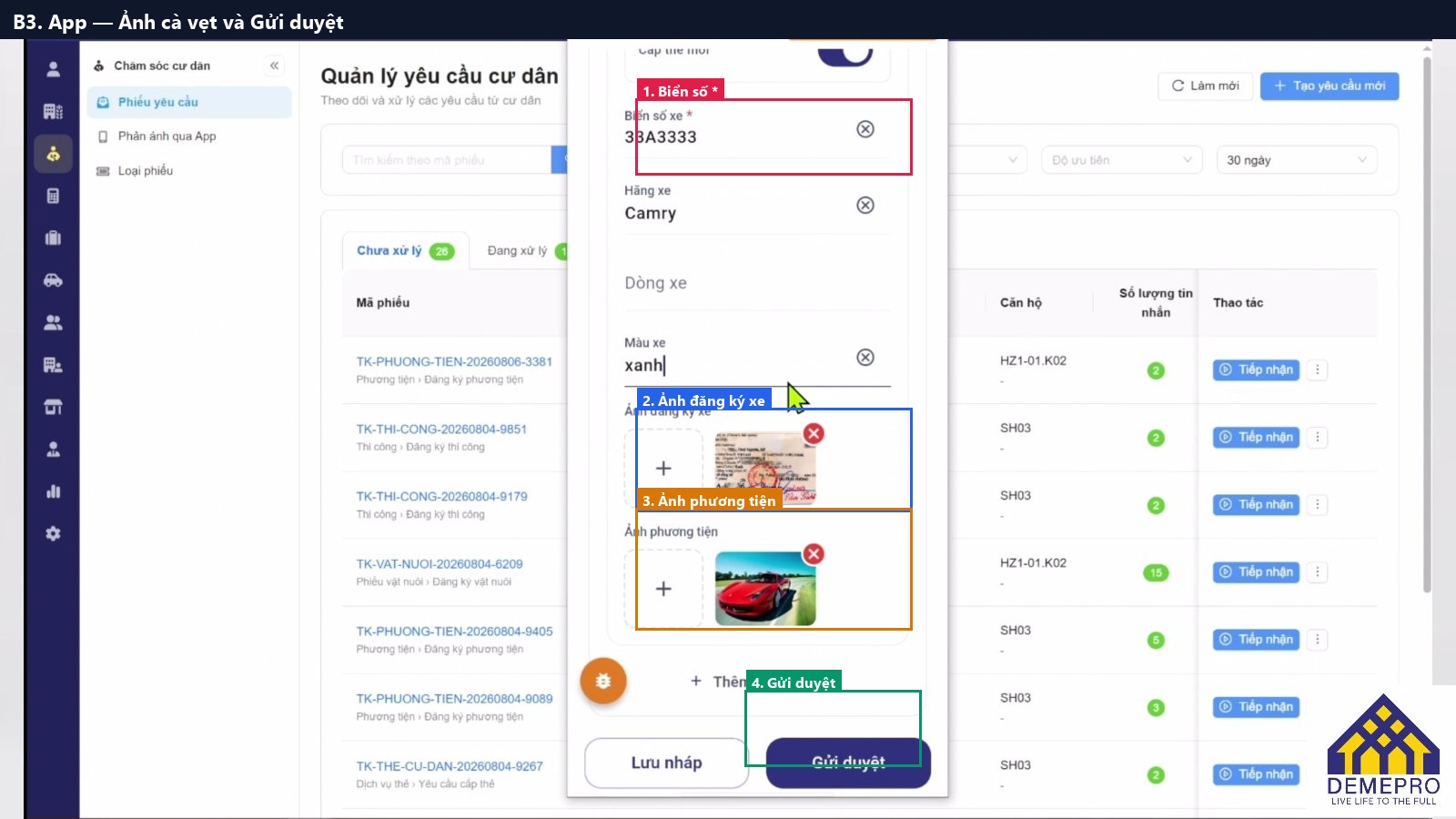 B3. App — Ảnh cà vẹt và Gửi duyệt